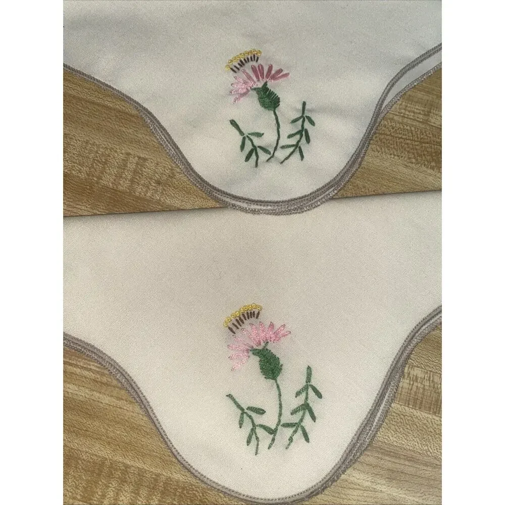 Vintage Handmade Set of 8 Off White Place Mats / Napkin Embroidered Floral